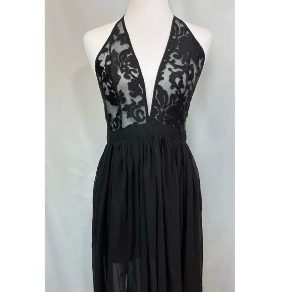 Papaya Laced Mesh Chiffon Maxi Dress - Black - Large - New